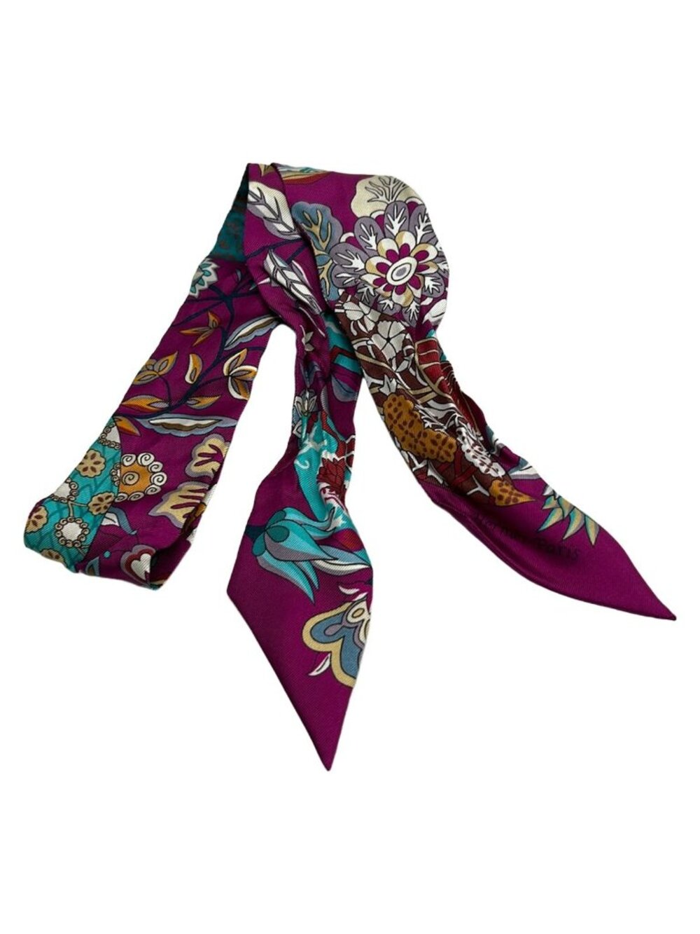 Hermes Scarf Twilly Purple Light Blue Multi Ribbon